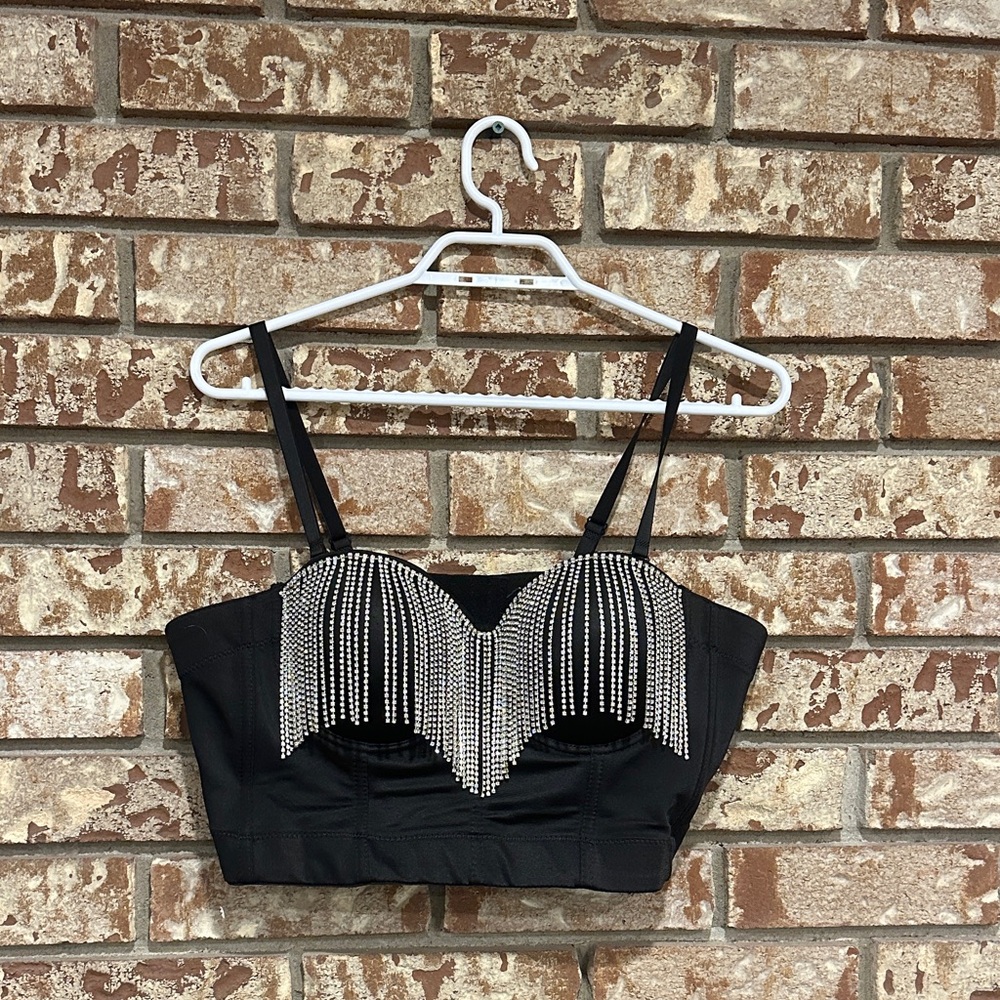 Fringe Rhinestone Corset Top - Picture 2 of 5